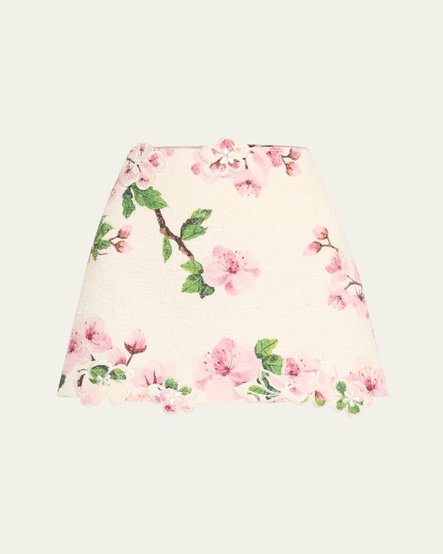 Cherry Blossom Tweed Embroidered Mini Skirt